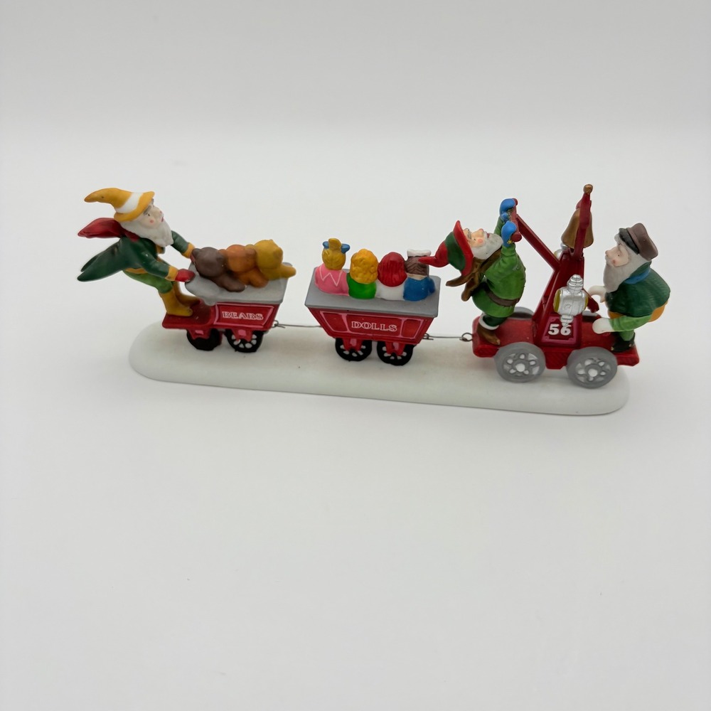 Department 56 Heritage Village Last Minute Delivery Porcelain Red Elves Train - Picture 2 of 5